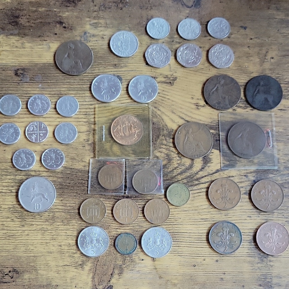 Mixed Vintage British Coin Lot - Assorted Metallic Tones